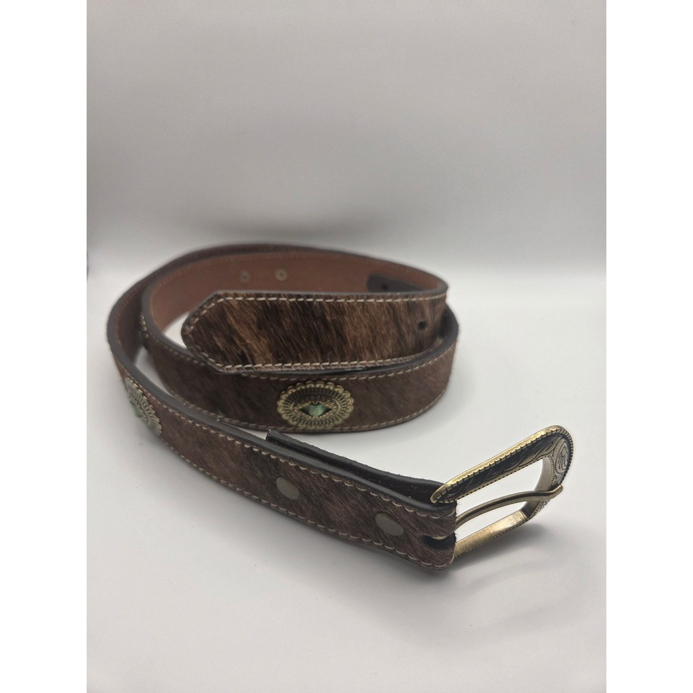 Shyanne Calf Hair Belt Womens Large Brown Concho Western Cowgirl Boho Rodeo